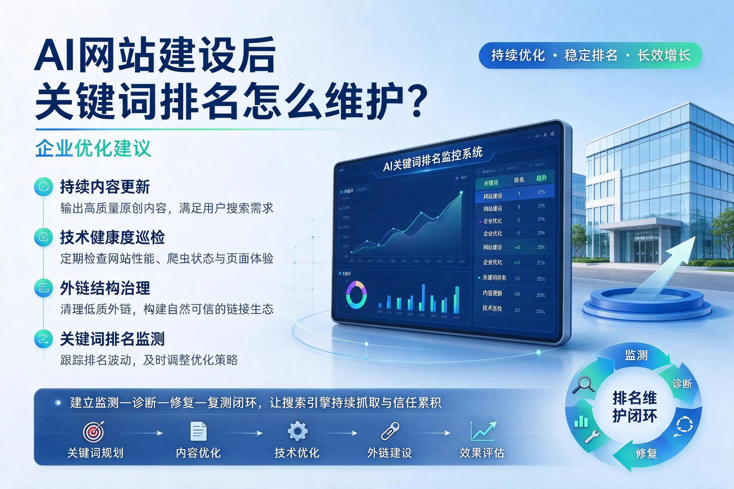 AI网站建设后关键词排名怎么维护?石家庄企业优化建议