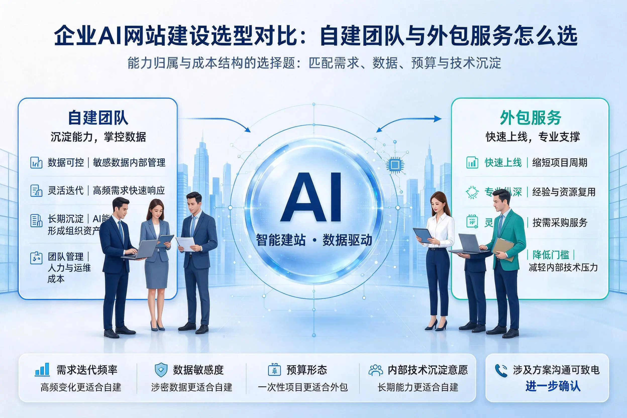 石家庄企业AI网站建设选型对比:自建团队与外包服务怎么选