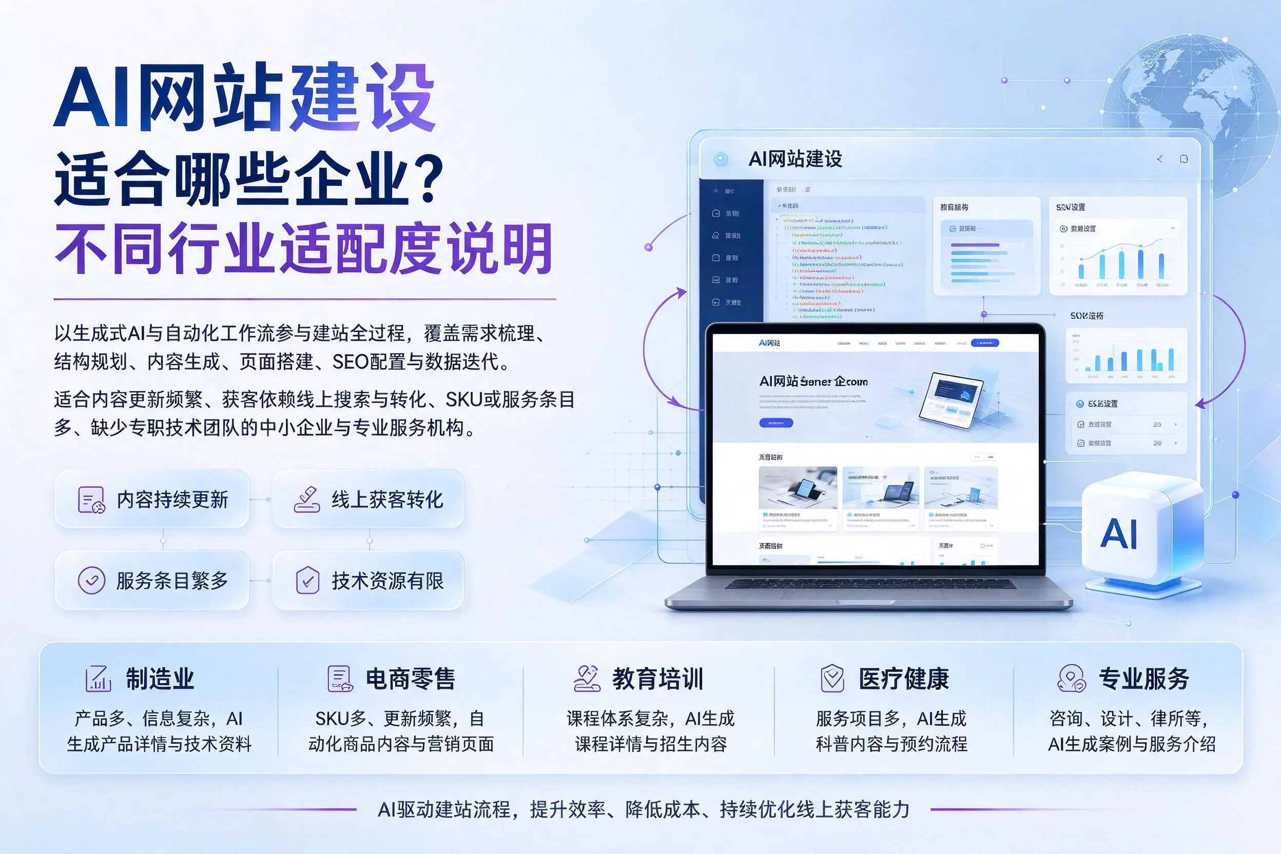 AI网站建设适合哪些企业?石家庄不同行业适配度说明